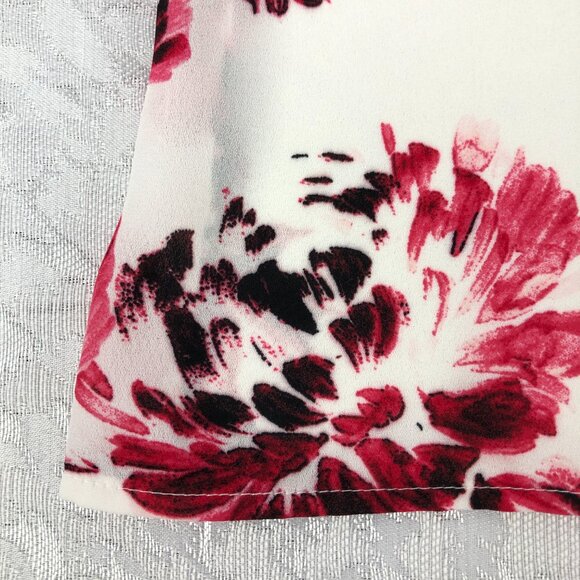 DKNY Floral Cream & Pink Long Sleeve Sheer Bow Tie Front Pullover Blouse Size PM - Picture 10 of 13